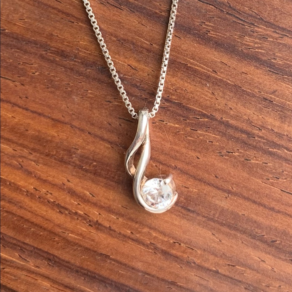 Cubic Zirconia and Sterling Silver Box Chain Necklace